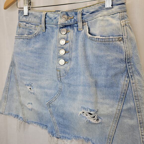 We the Free Light wash Distressed A-line Micro Denim Skirt Button Fly, 25 - Picture 2 of 9